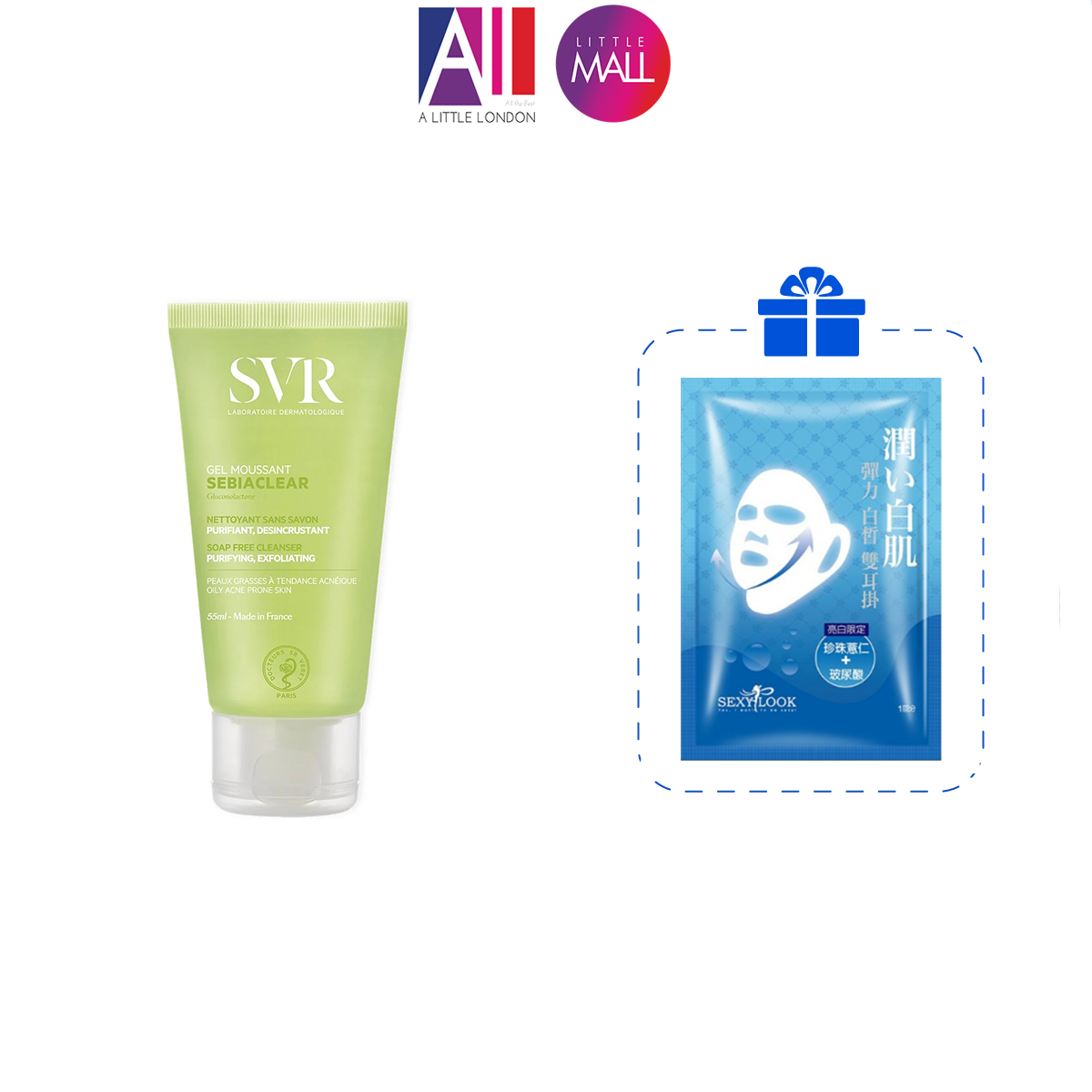 Gel rửa mặt không xà phòng, làm sạch SVR sebiaclear gel moussant TẶNG mặt nạ Sexylook / bông tẩy trang Jomi