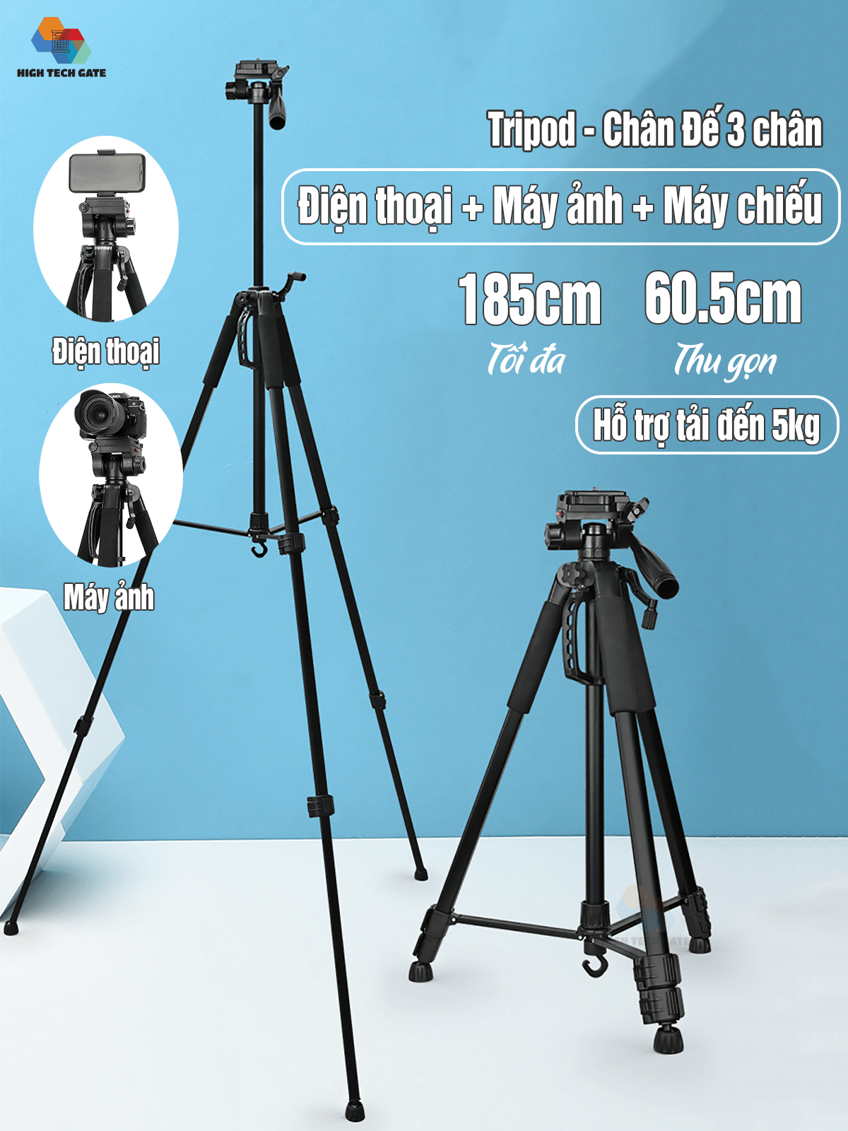 tripod chân đế điện thoại, máy ảnh G-185 hỗ trợ quay chụp video, livestream, quay live tik tok chống rung lắc, cứng cáp, hàng chính hãng