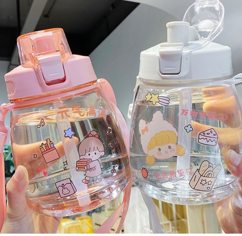 Bình nước 1.1 lít kèm ống hút và sticker