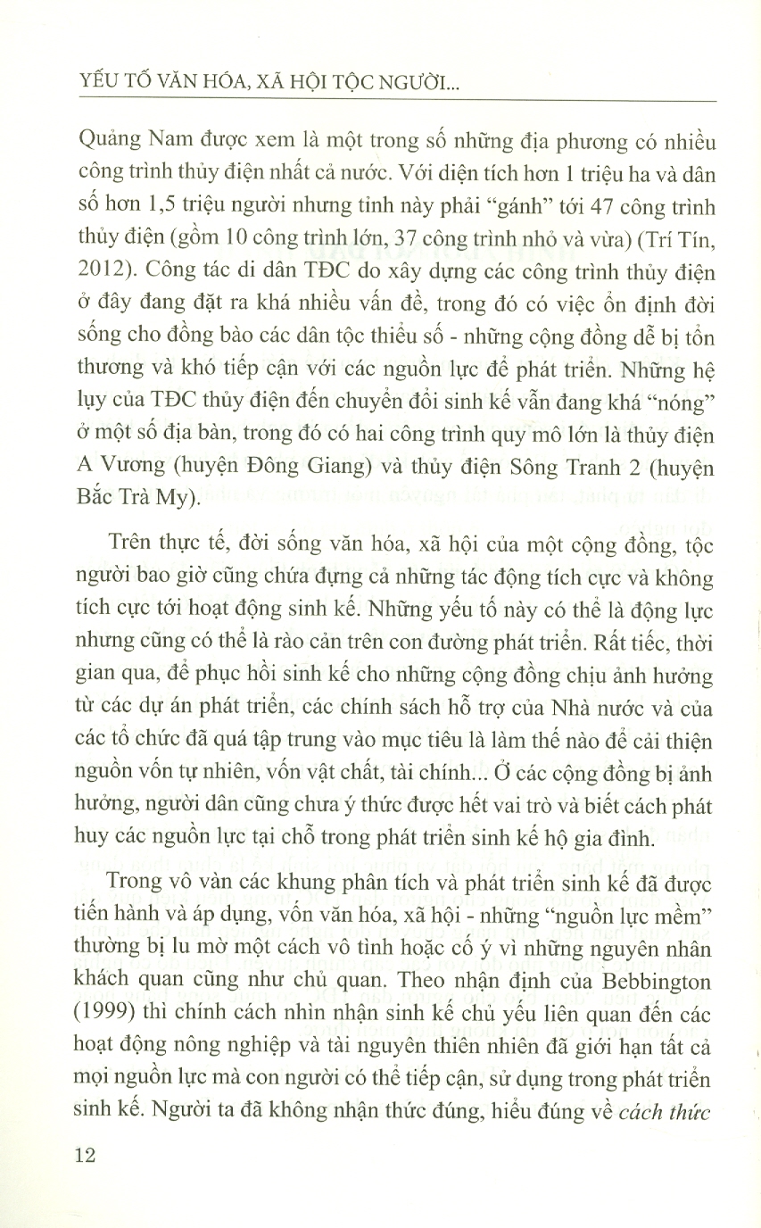 Yếu Tố Văn Hóa, Xã Hội Tộc Người Trong Đời Sống Sinh Kế Của Người Dân Vùng Tái Định Cư Thủy Điện (Sách chuyên khảo)