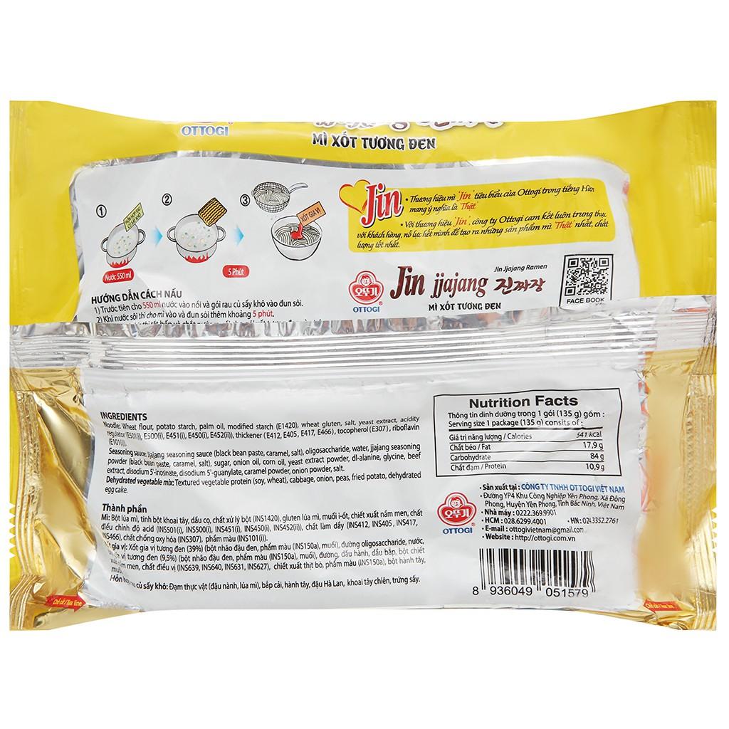 Combo 5 gói mì xốt tương đen Jin Jjajang Ramen Ottogi gói 135g