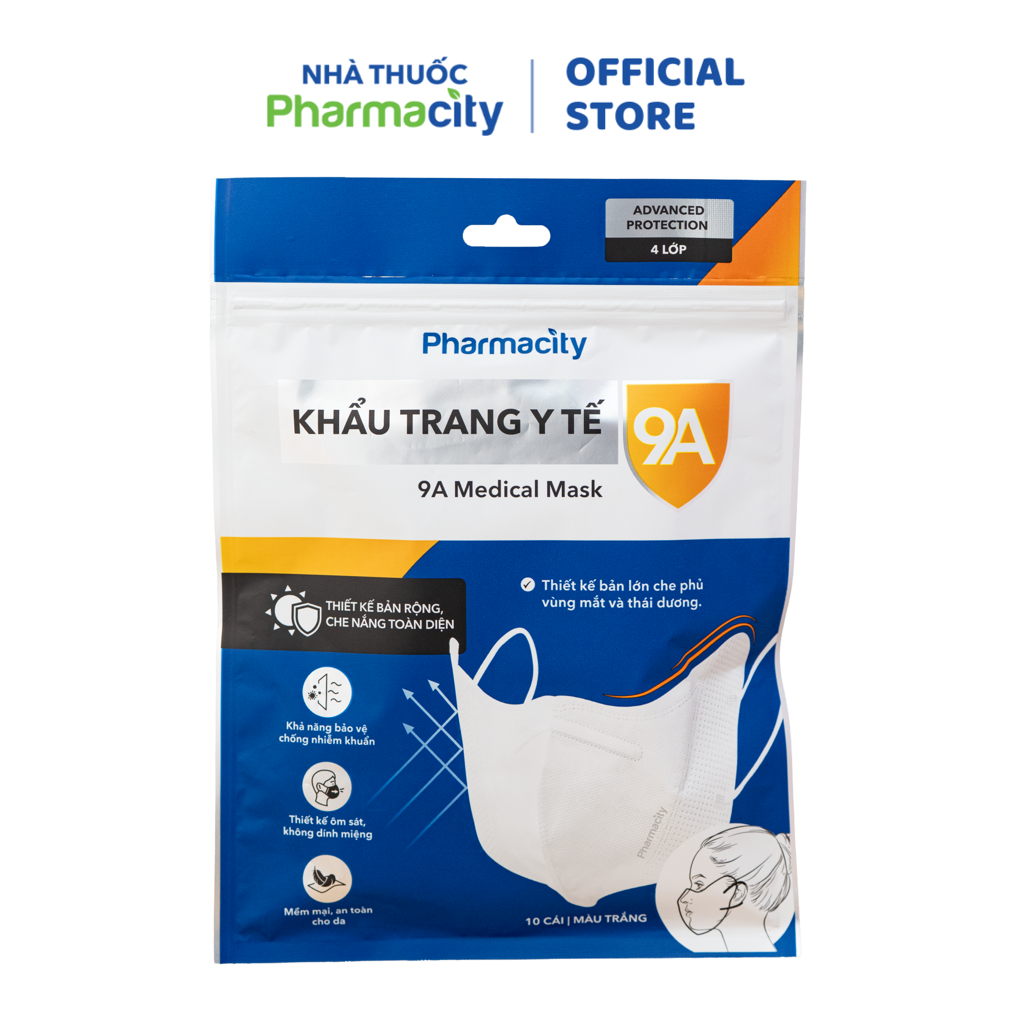 Khẩu trang Y Tế 9A Pharmacity Màu Trắng (Gói 10 cái)