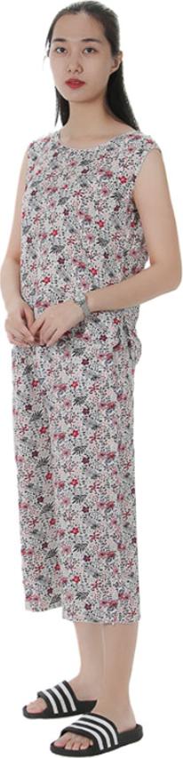 Bộ mặc nhà lanh Vicci BST.086.6 vải chéo Hàn cao cấp quần ống sớ hoạ tiết hoa