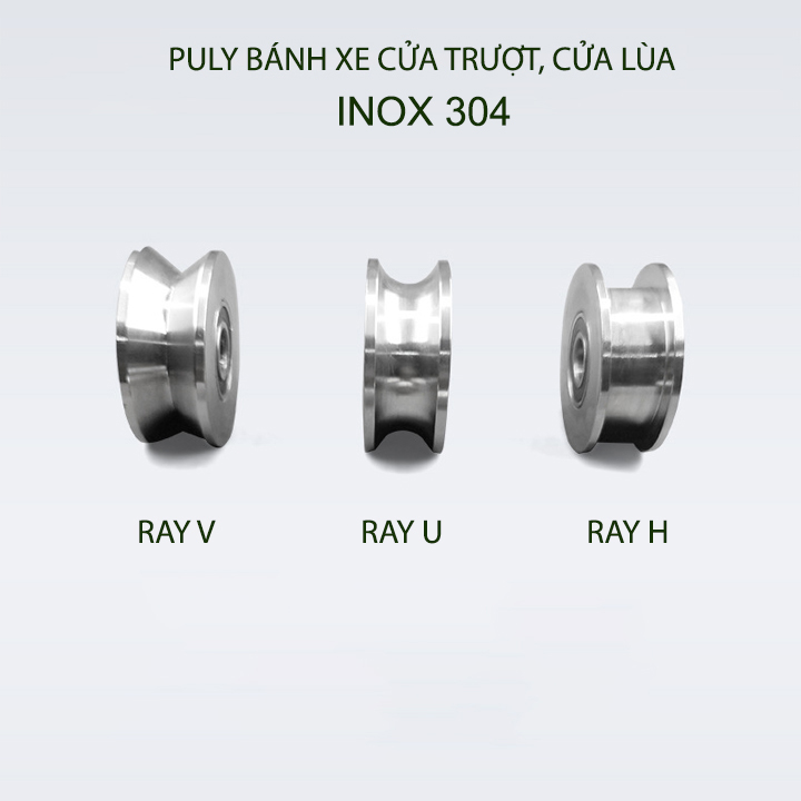 01 Bánh xe cho cửa cổng trượt, cửa lùa bằng inox 304, loại 22x68mm, Hình U, V, H tùy chọn