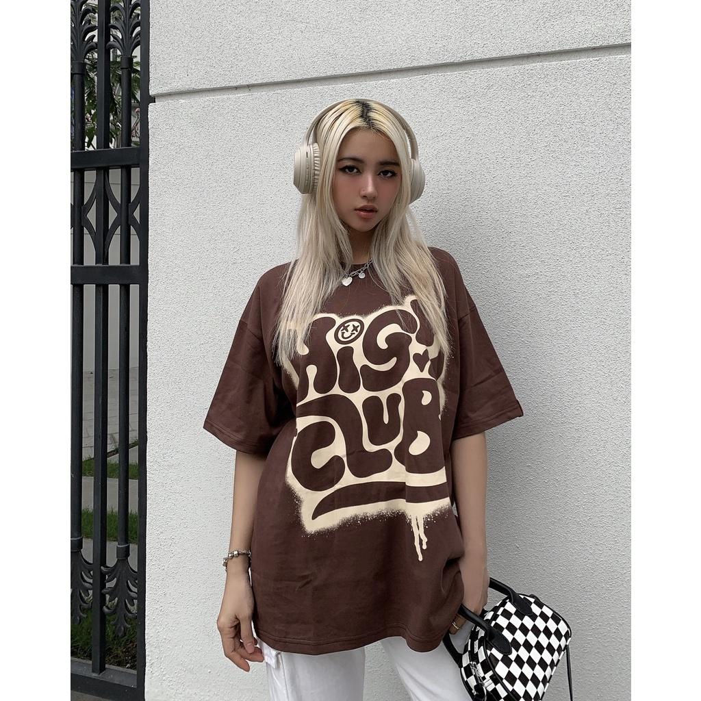 Áo Thun SPRAYPAINT Tay Lỡ Unisex Nam/Nữ màu Nâu Cổ Tròn - HIGHCLUB