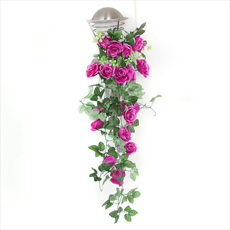 Chùm hoa hồng giả treo tường trang trí kèm giỏ mây (tặng 02 móc dán tường 3D)