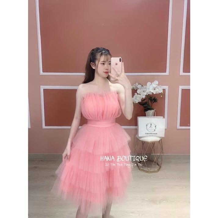 Đầm xoè Nữ Cúp Ngực Xếp Ly Lưới Tầng phong cách gợi cảm