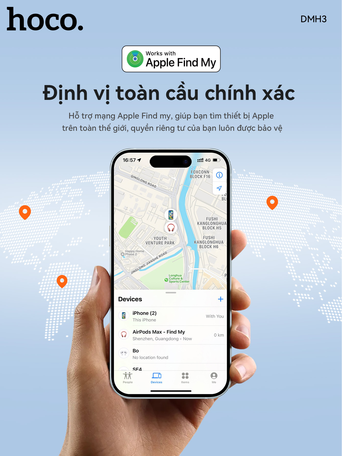 Thẻ định vị Ho,co DMH3 siêu mỏng, pin 100mAh sạc lại được, chống nước IP68, định vị toàn cầu cho iOS - Hàng chính hãng