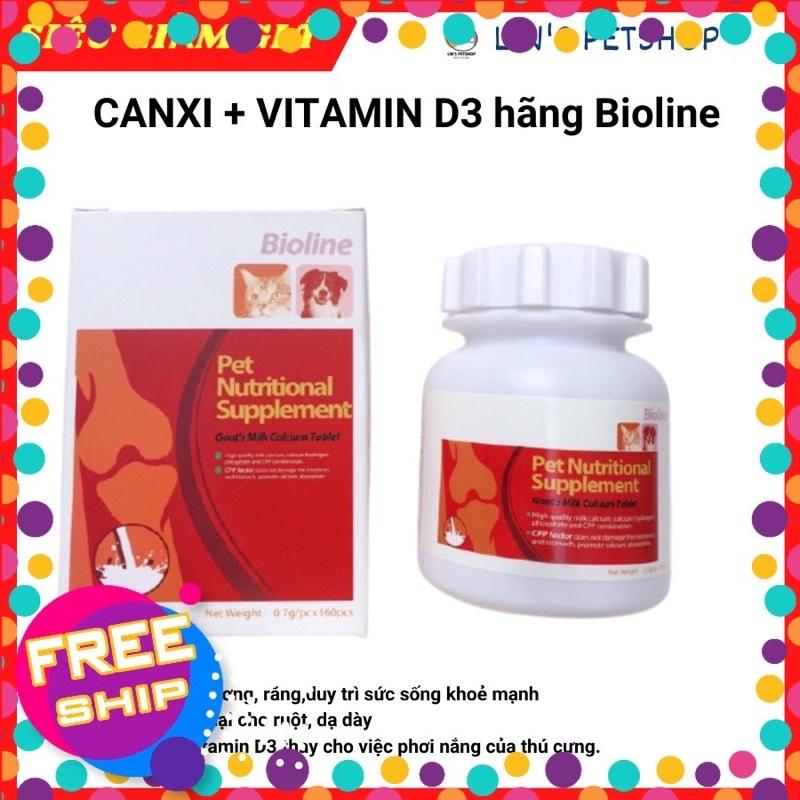 Viên canxi sữa dê Bioline cho chó mèo, hộp 160 viên