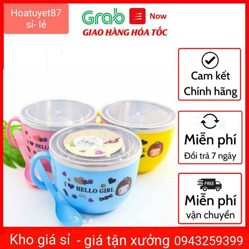 Bát ăn inox hai lớp chống nóng có nắp đậy kèm thìa cho bé