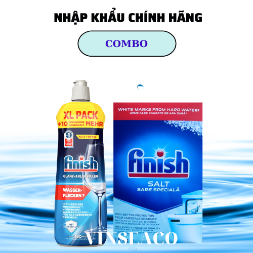 Combo Muối rửa bát finish 1.5kg+Nước làm bóng finish800ml dùng cho Máy rửa bát