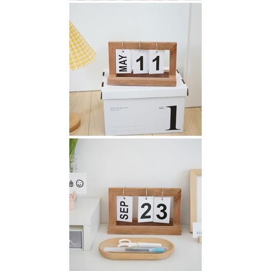 Lịch khung gỗ lật số để bàn mini decor