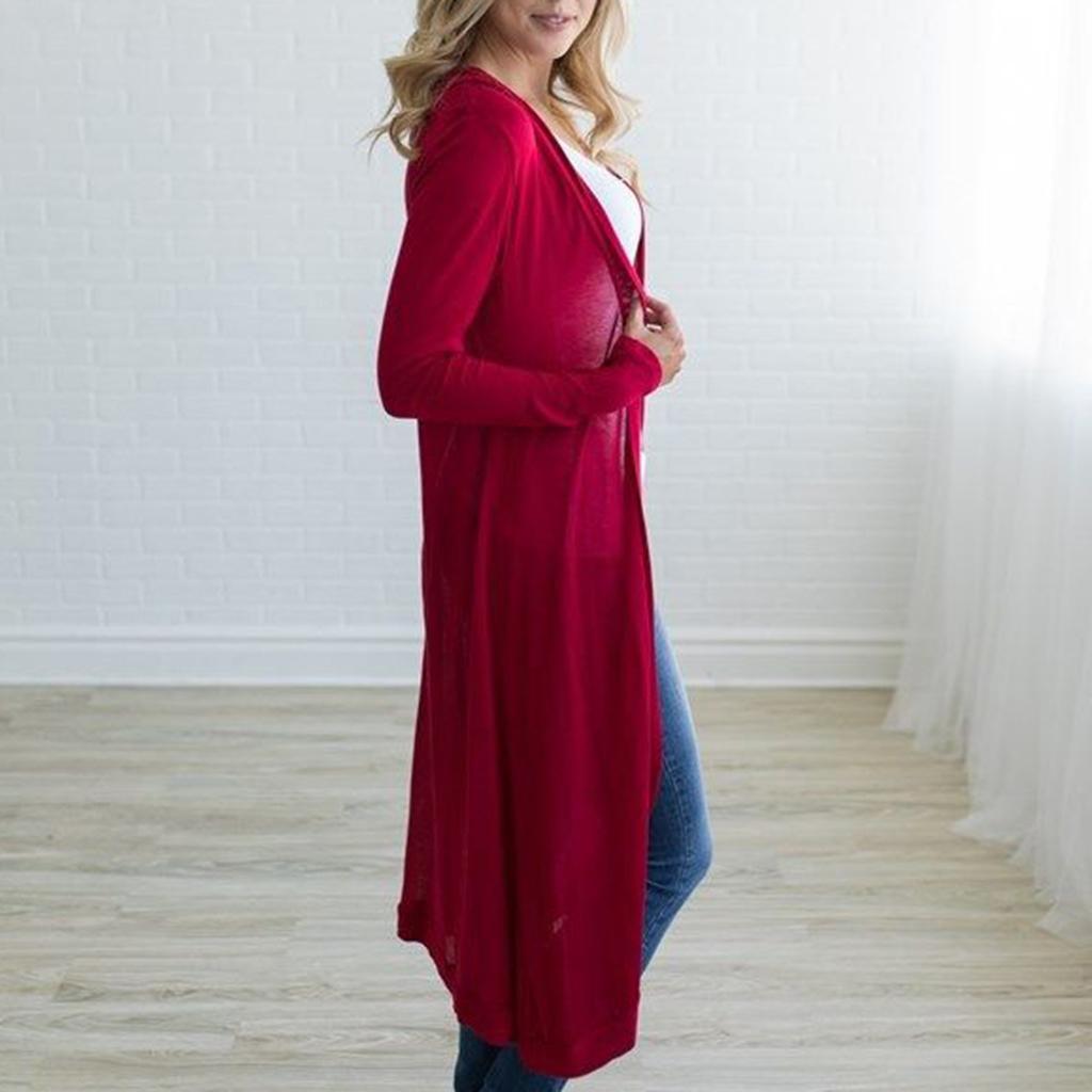 Women's Solid Kimono Cardigan Long Sleeve Loose Knee Length Sweater Blouse