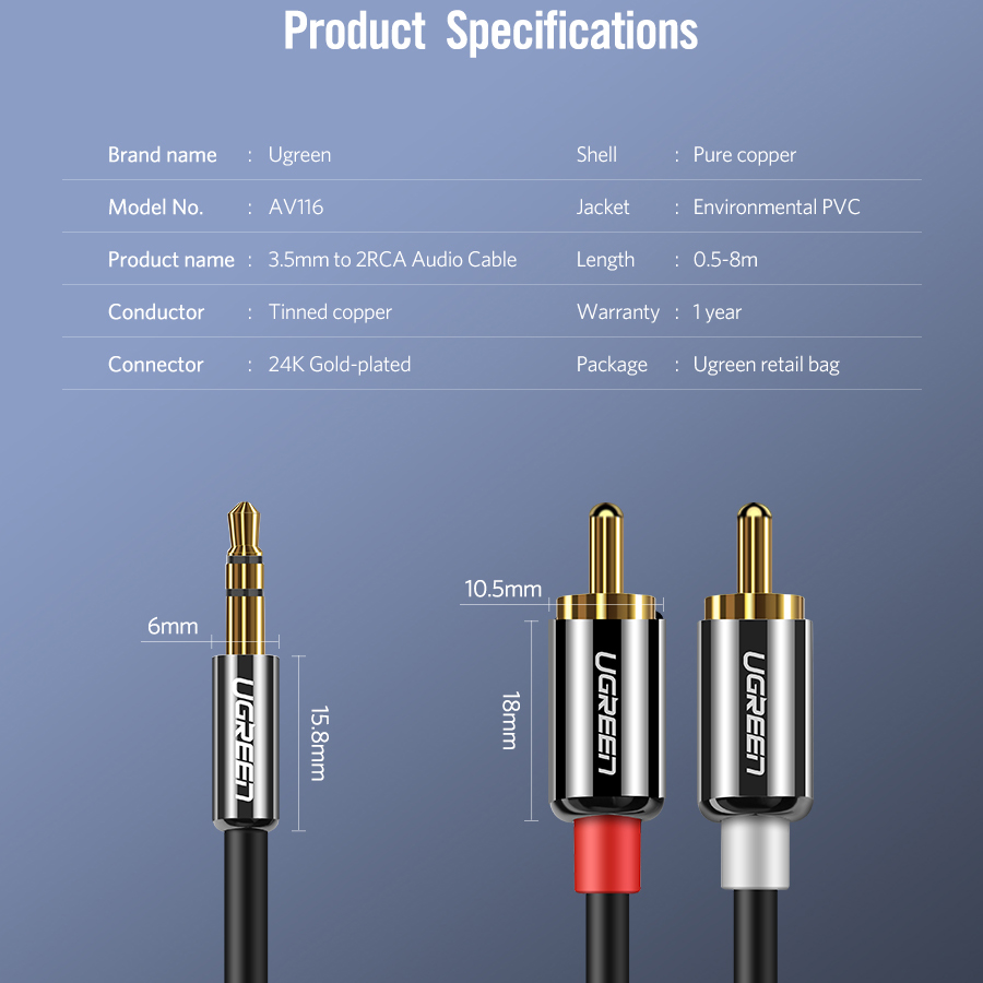 Cáp Audio 3.5mm to AV 2 đầu hoa sen dài 3M Ugreen 10590 vỏ nhôm - Hàng chính hãng