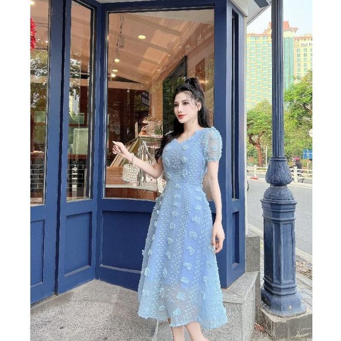 ĐẦM XÒE CỔ TIM BÔNG NỔI