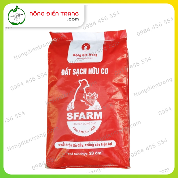 Đất Sạch Hữu Cơ SFARM Chuyên Dùng Cho Rau Ăn Củ, Quả - Bao 20 dm3 - Giàu Dinh Dưỡng, Sạch Mầm Bệnh VTNN Nông Điền Trang