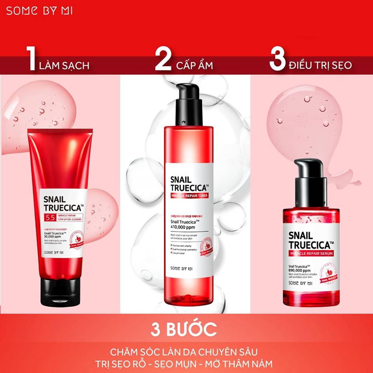 Bộ Dưỡng Da, giúp săn chắc, Phục Hồi, Cải Thiện Vết Thâm, Sẹo Some By Mi Snail Truecica Miracle Repair