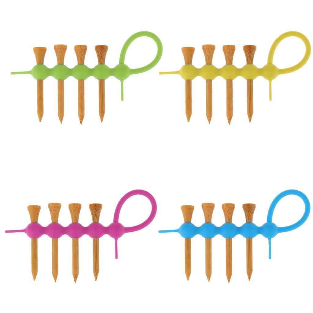 Rubber Mini Portable Golf Tees Holder Tool Carrier Clip + 4pcs Wood Golf Tees Accessories - 4 Colors