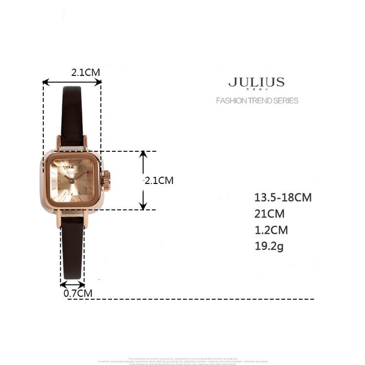 Đồng hồ nữ mặt vuông dây da cao cấp J U L I U S thiết kế từ màu champage tính tế sang trọng bảo hành 2 năm
