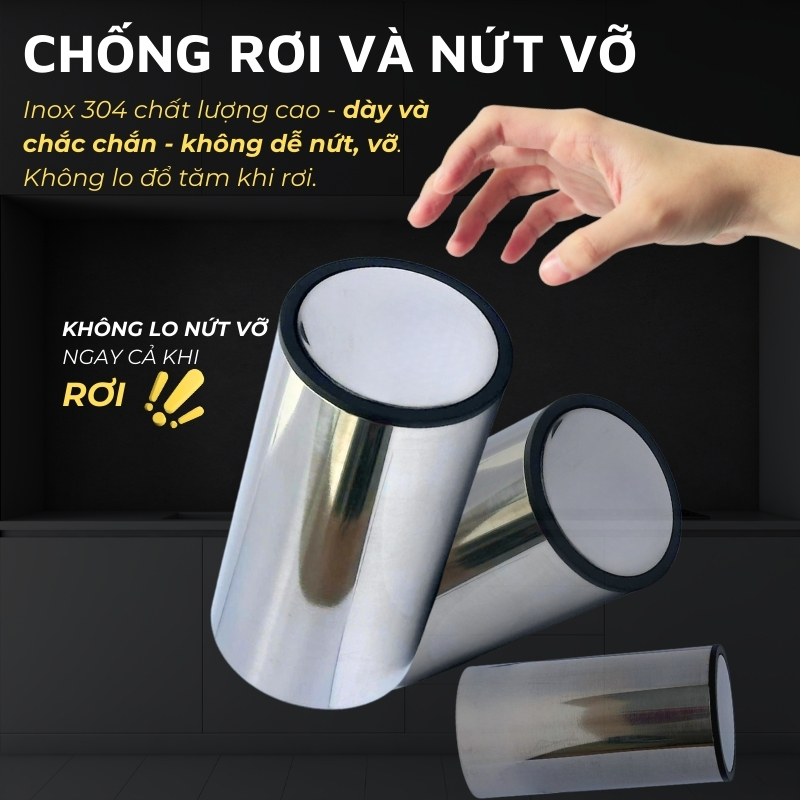 Lọ đựng tăm inox 304 DandiHome nắp bấm đóng mở hoàn toàn kín