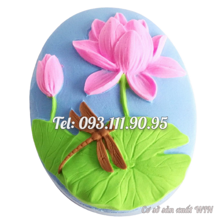 Khuôn silicon làm bánh, trung thu, rau câu hoa sen cành hình Oval loại 9 cm - Mã số 1564