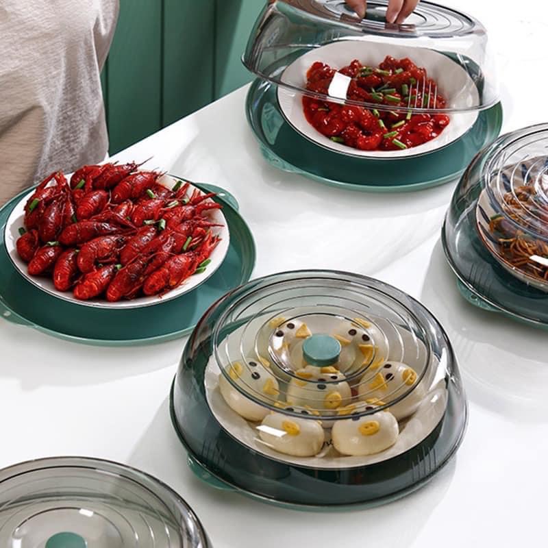 SET 3 LỒNG BÀN ĐẬY THỨC ĂN KÈM ĐĨA ĐỰNG SIÊU KÍN, CHỐNG CÔN TRÙNG, BỤI BẨN