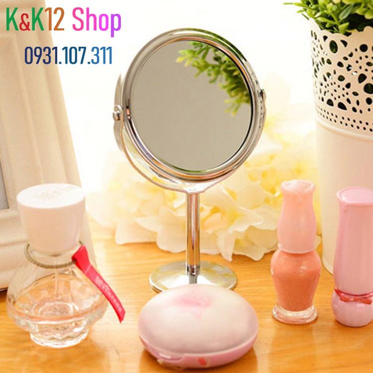 Gương trang điểm mini 2 mặt gương phẳng để bàn, một mặt có thể phóng to gấp 3 lần ảnh rõ nét.