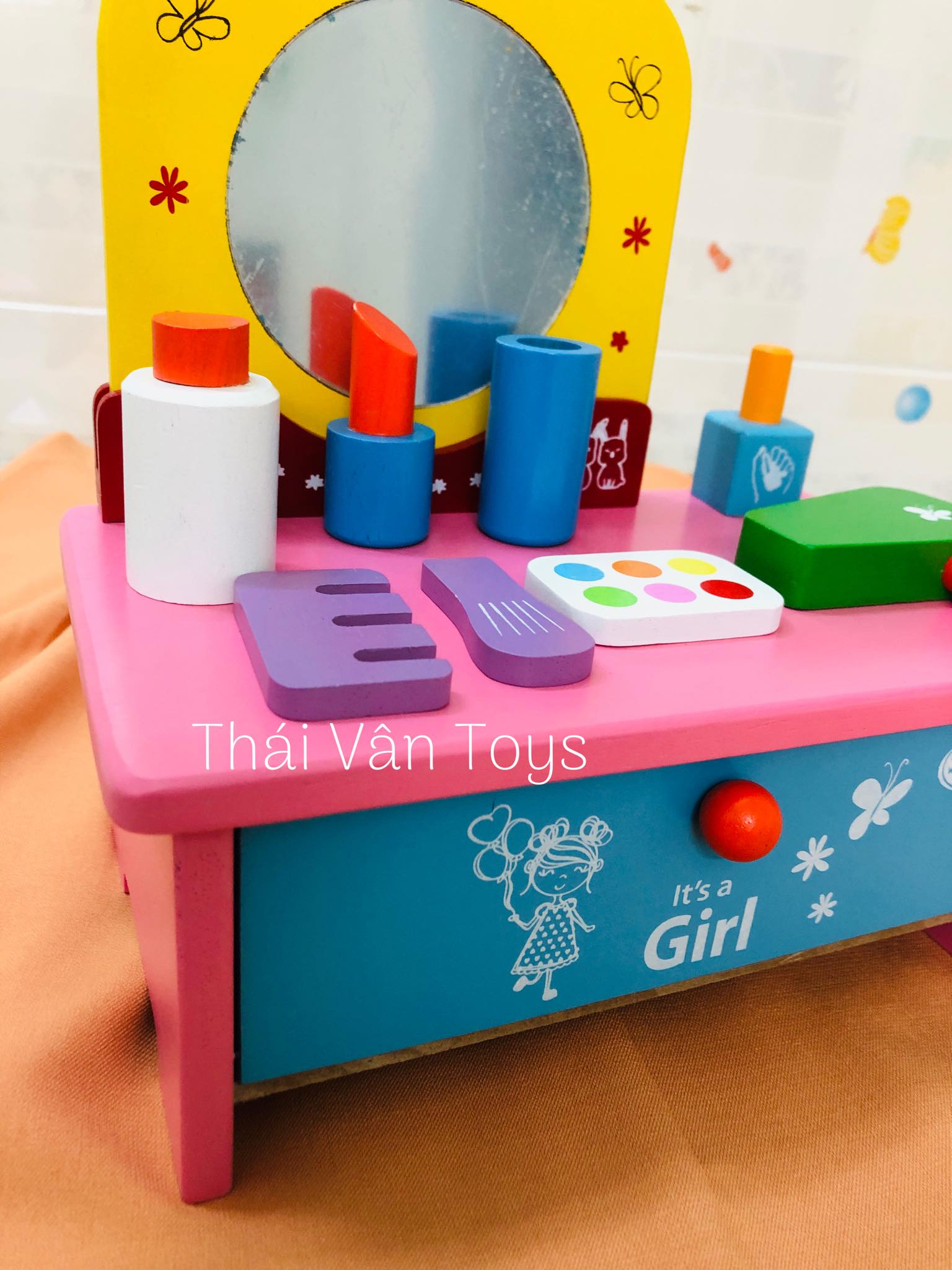 Bàn Trang Điểm mini xinh xắn cho bé makeup hóa trang công chúa - Đồ chơi gỗ Việt Nam