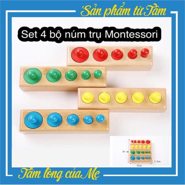 Set 4 Bộ Núm Trụ Montessori - Đồ Chơi Gỗ