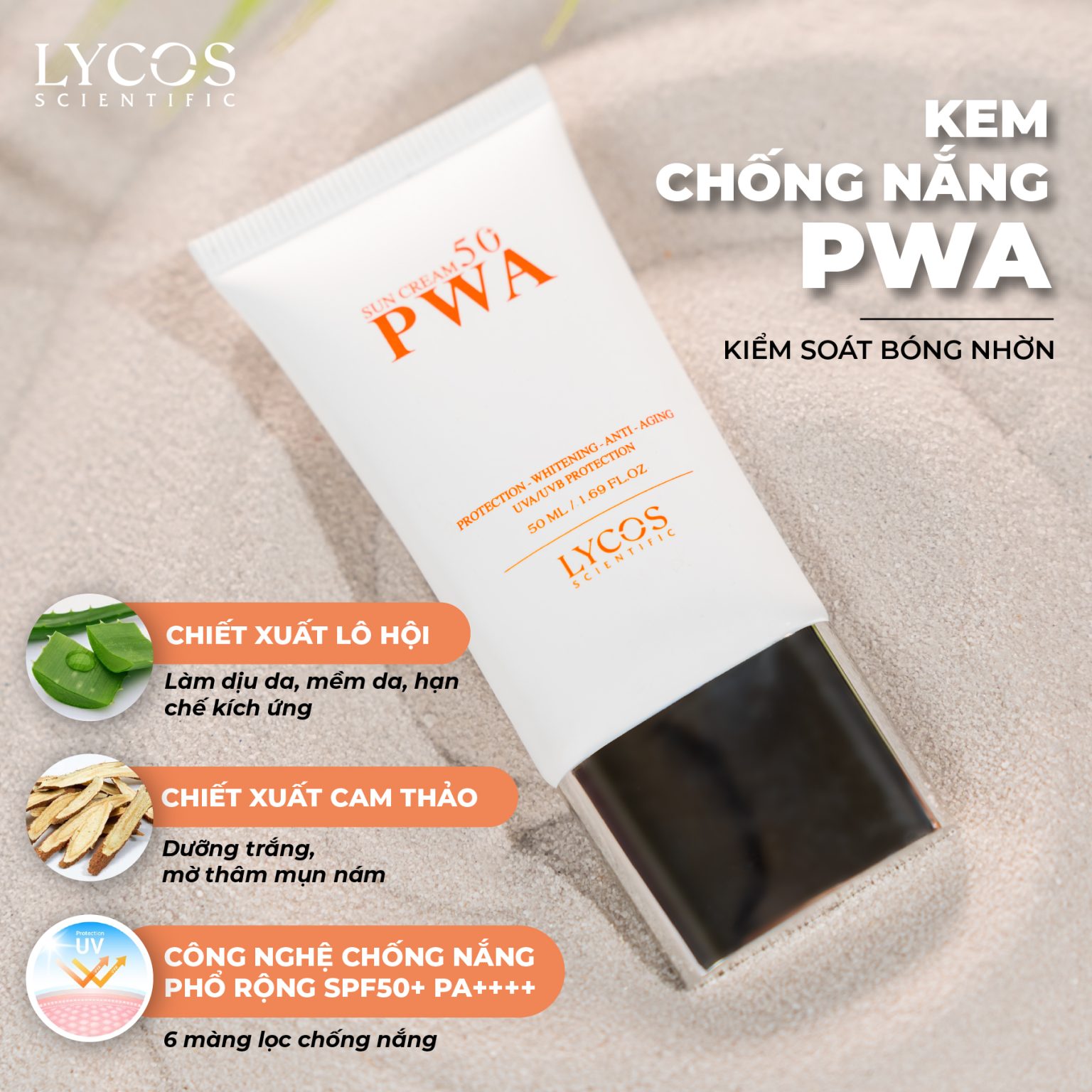Kem Chống Nắng Kiểm Soát Dầu Lycos PWA ngừa mụn SPF 50+ PA ++++ kiểm soát bóng nhờn hiệu quả