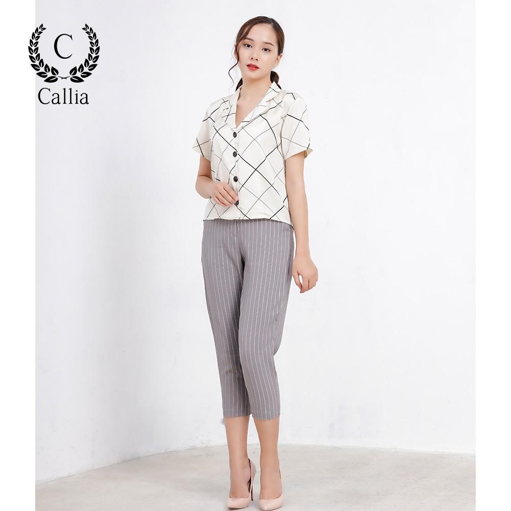 Áo sơ mi cổ Vest nữ Callia Danton shirt (Trắng/Xanh)