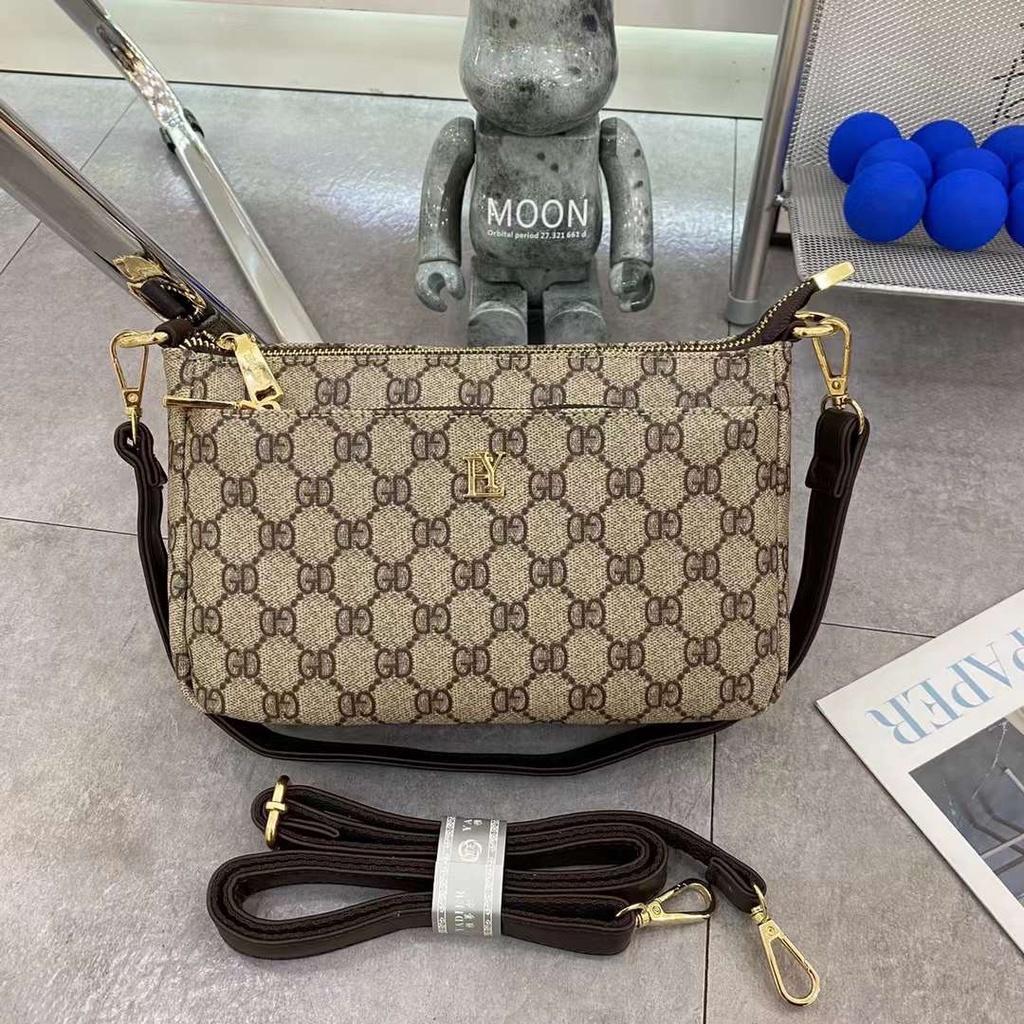Ví clutch nữ da PU cao cấp họa tiết monogram thời trang vintage công sở nhiều ngăn tiện lợi Y2409