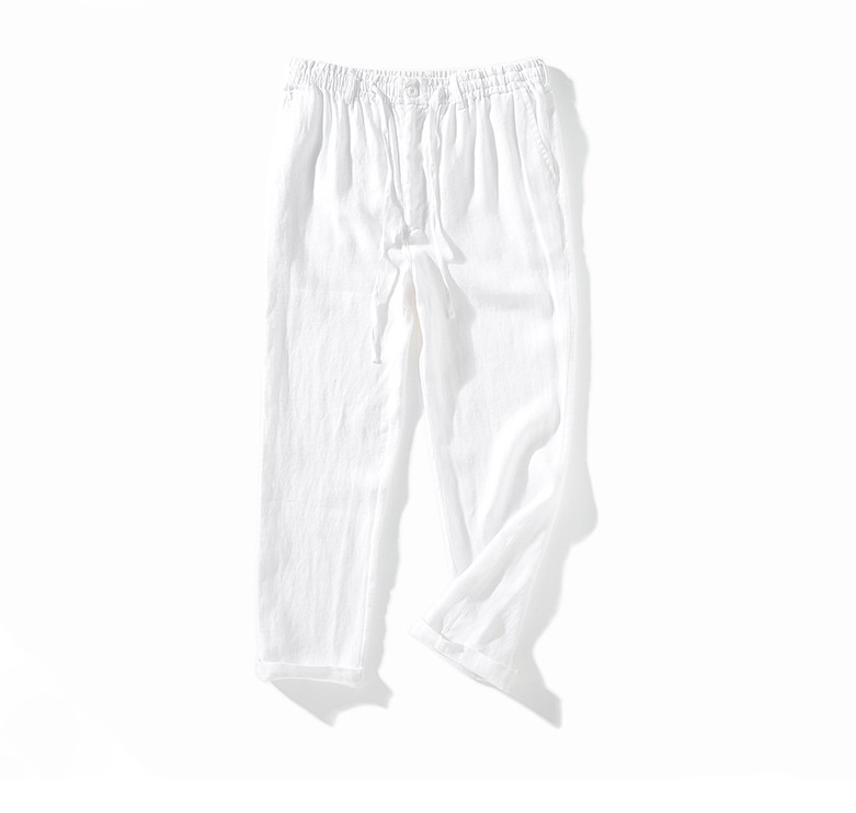 Quần linen nam form suông, khuy khóa trước kèm dây rút và bản lưng chun cực kì dễ mặc, thời trang basic Hàn Quốc