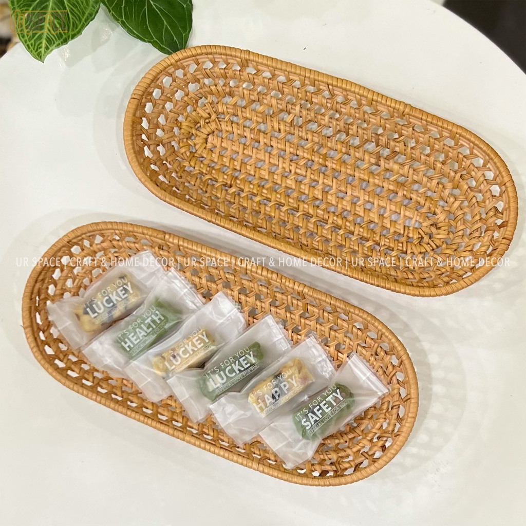 Khay mây decor URSPACE đựng bánh kẹo, trang trí bàn ăn/ RATTAN TRAY