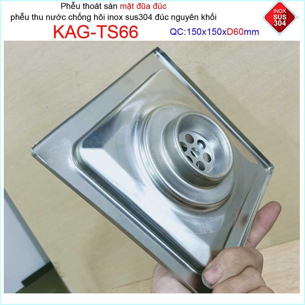 Phễu thoát sàn mặt đũa inox đúc Inox Kace 15x15cm D60 , thoát sàn KAG-TS66 (15x15cm D60) chống hôi SUS304