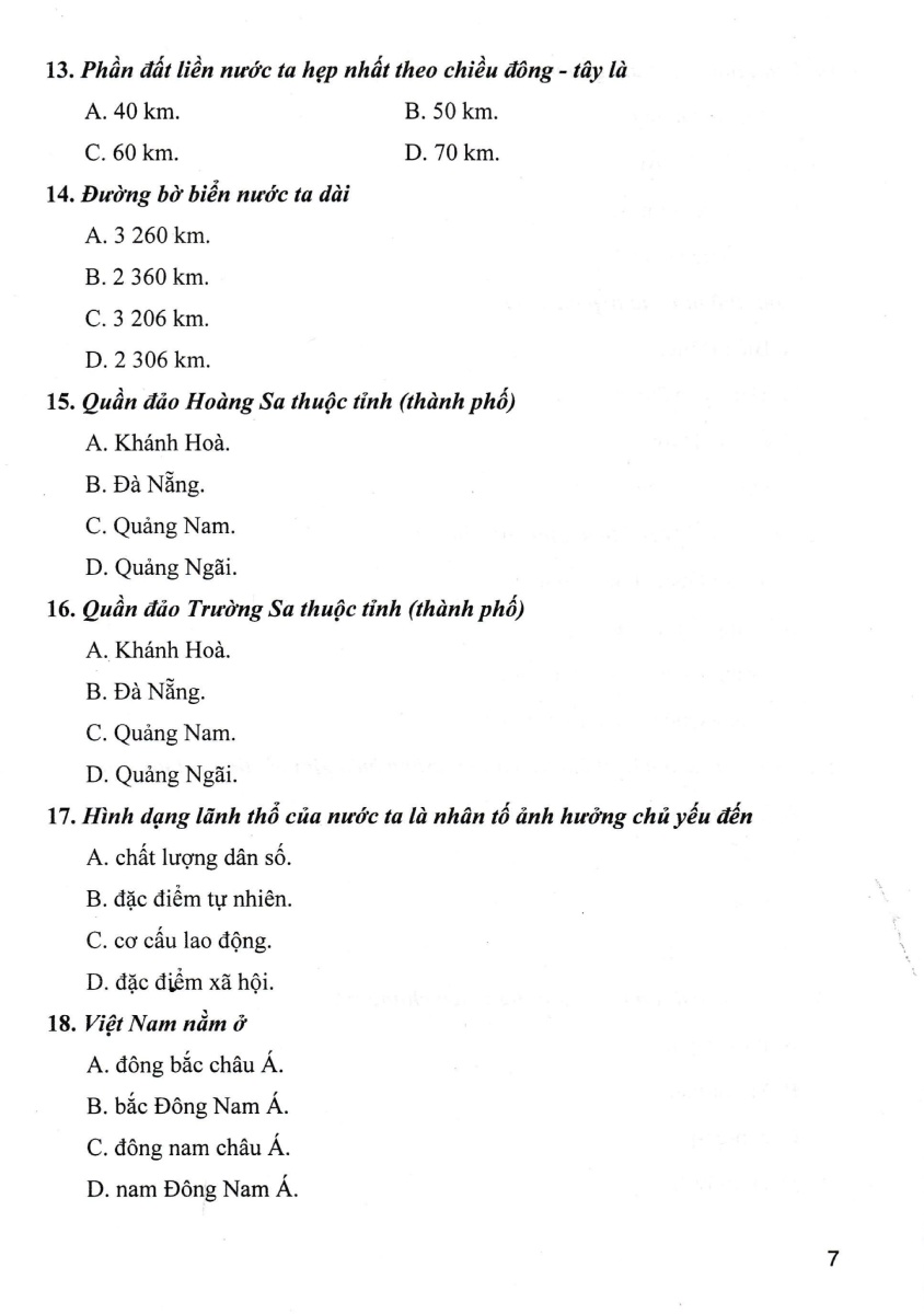 Trắc Nghiệm Địa Lí 8  _HA