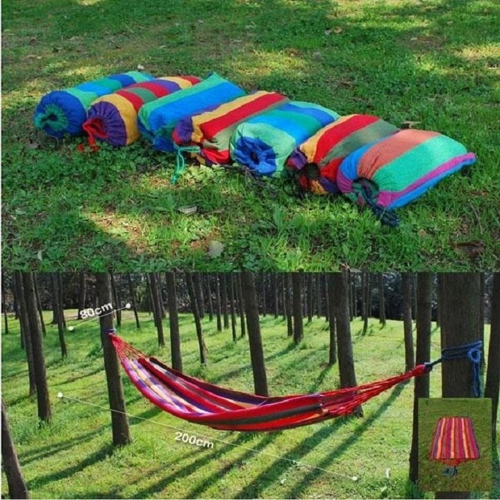 Võng du lịch cắm trại dã ngoại gấp gọn sợi Vải đan Canvas Size 190x80cm