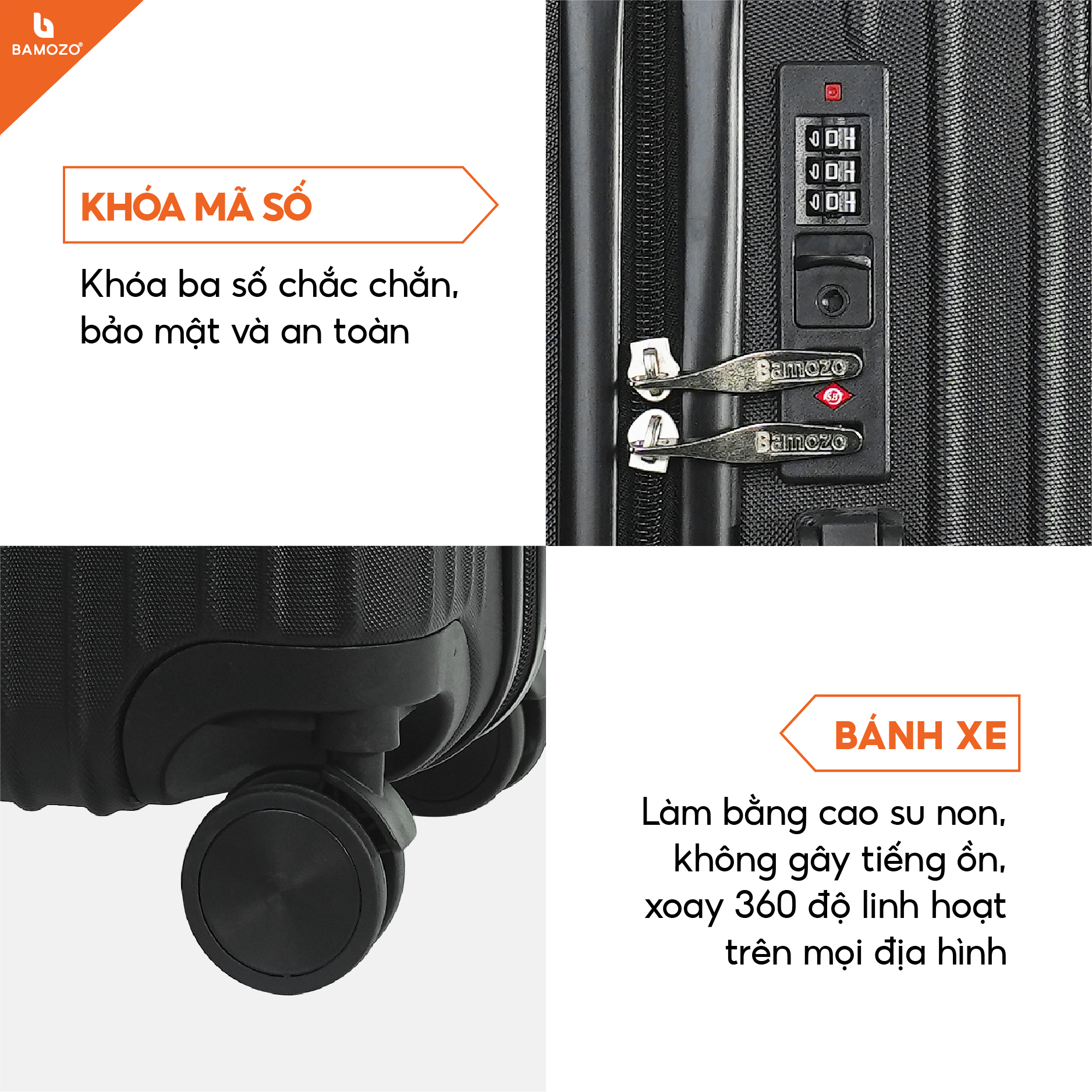 Hình ảnh Vali du lịch BAMOZO 8809 vali kéo nhựa được bảo hành 5 năm