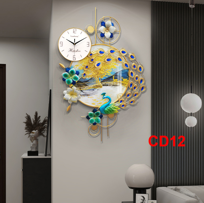 Đồng hồ treo tường trang trí chim công decor CD12 kích thước 100 x 60 cm