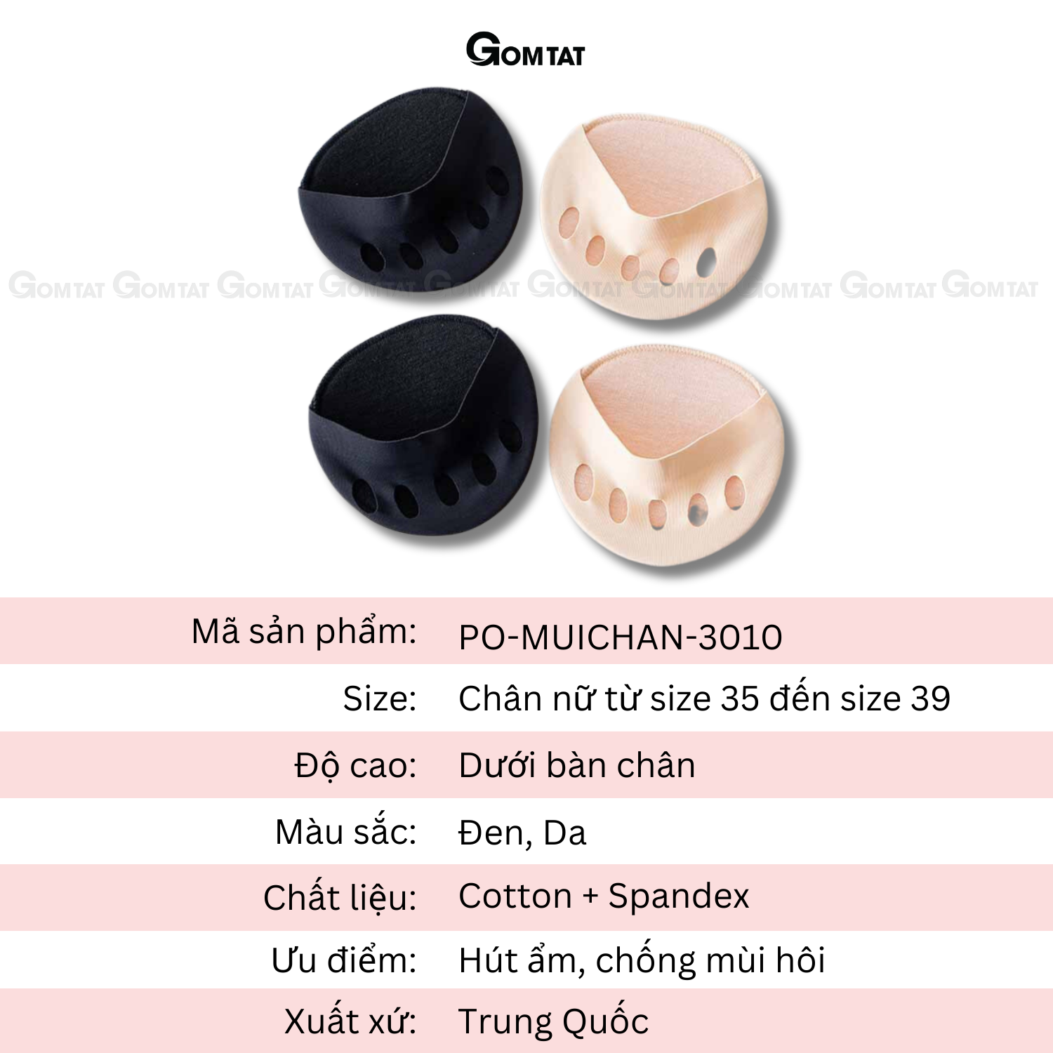 Miếng lót giày cao gót chất liệu sợi cotton cao cấp, tất đi giày cao gót mũi chân loại xỏ ngón - PO-MUICHAN-3010-1DOI