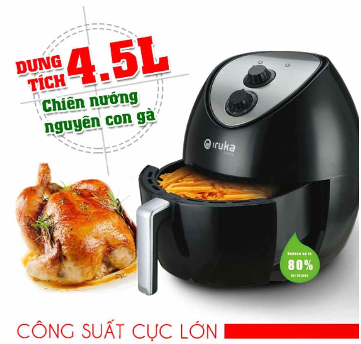 Nồi Chiên Không Dầu IRUKA I-68 White 4.5L Nhật Bản Công Suất 1400W - Hàng Chính Hãng