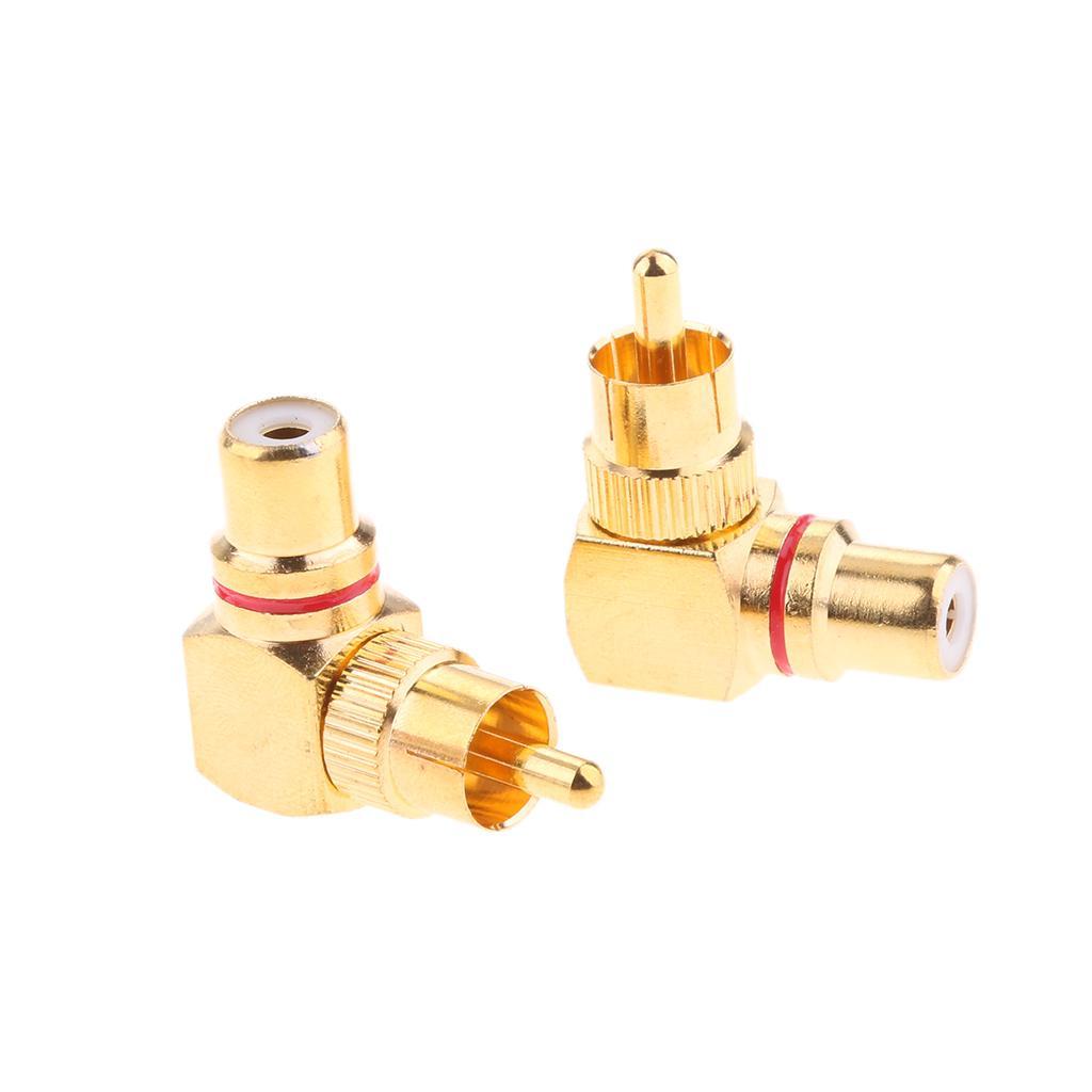 2-6pack 2x Right Angle RCA Adaptor Plug Male to Female 90 Degrees Gold Plated