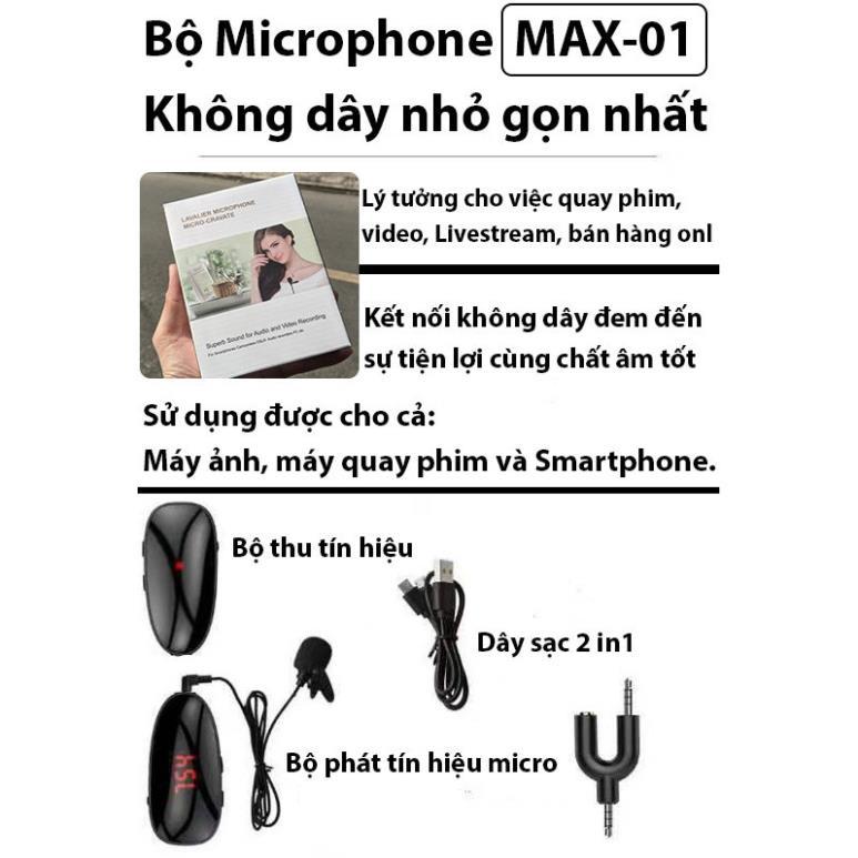 Micro thu âm đa năng bluetooth cài áo chuyên nghiệp MAX-01 dành cho youtuber , quay vlog, bán hàng live stream