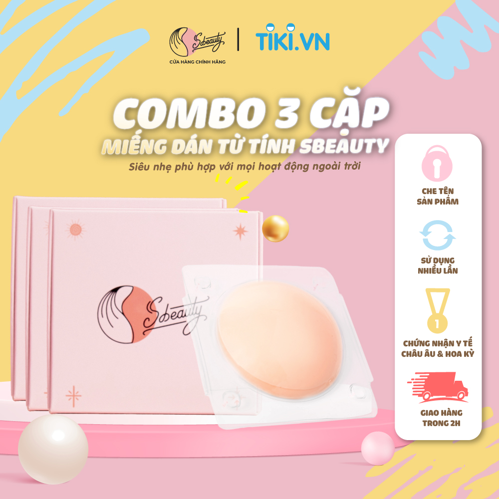 Combo 3 Cặp Miếng Dán Ngực Silicon Nhiệt Tự Thân SBeauty, Dán Ngực Từ Tính Không Keo Thoáng Mát Nhẹ Như Da Thật