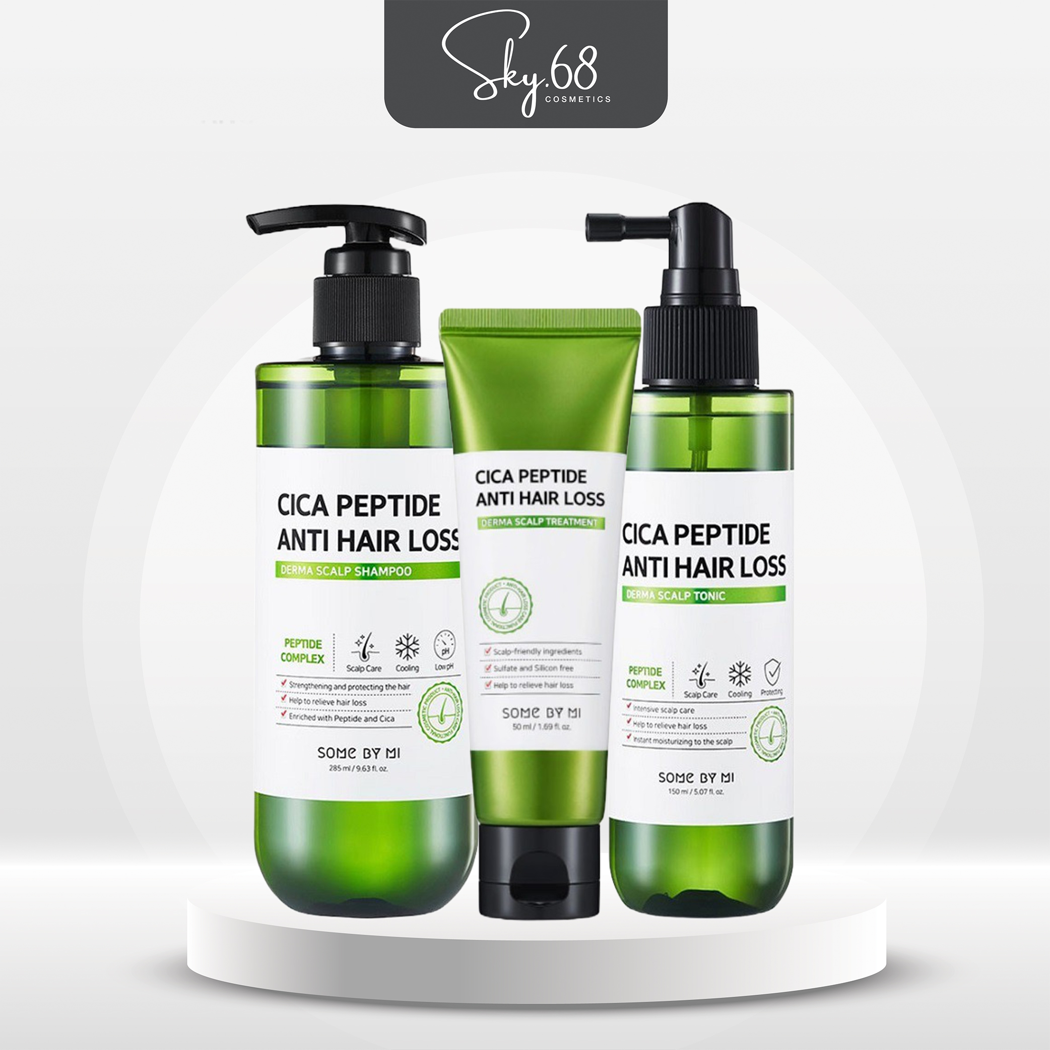 Bộ 3 SP ngăn rụng tóc Some By Mi Cica Peptide Anti-Hair (Dầu gội285ml+Dầu Xả50ml+Xịt dưỡg150ml)