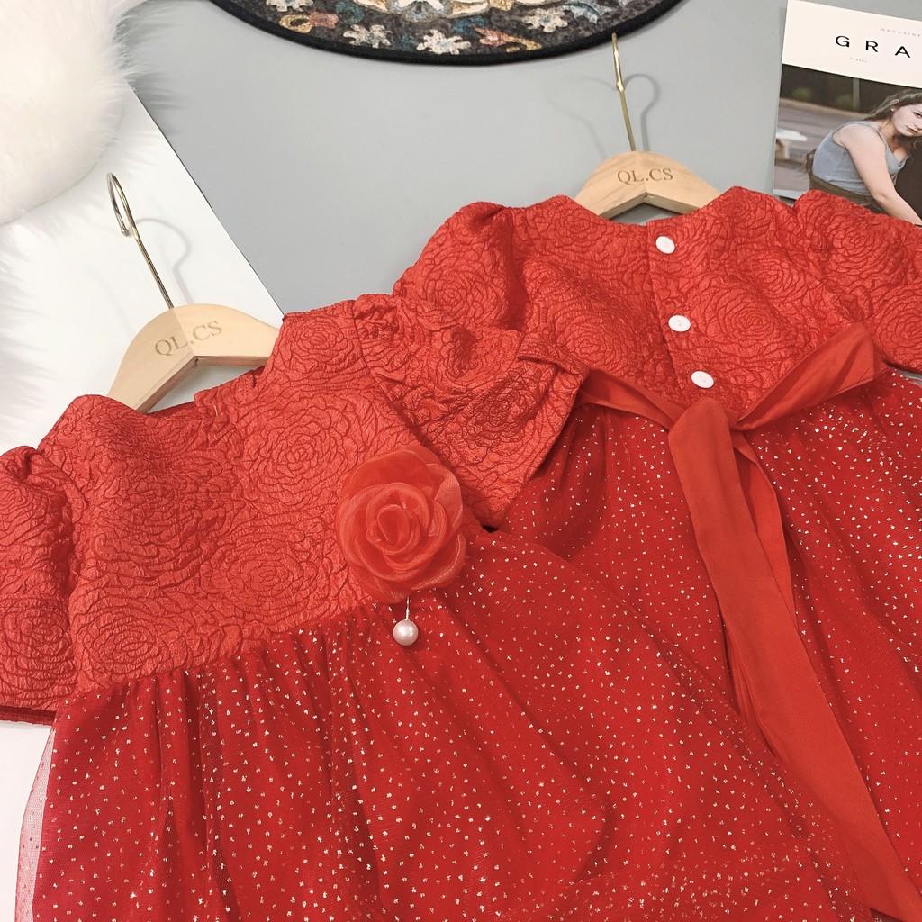 Váy đỏ đai eo bé gái siêu đẹp