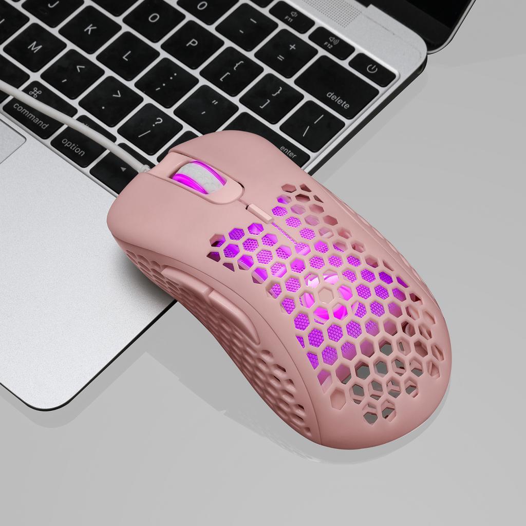 Wired Game Mouse Hollow Hole Honeycomb Lightweight Computer MICE Pink