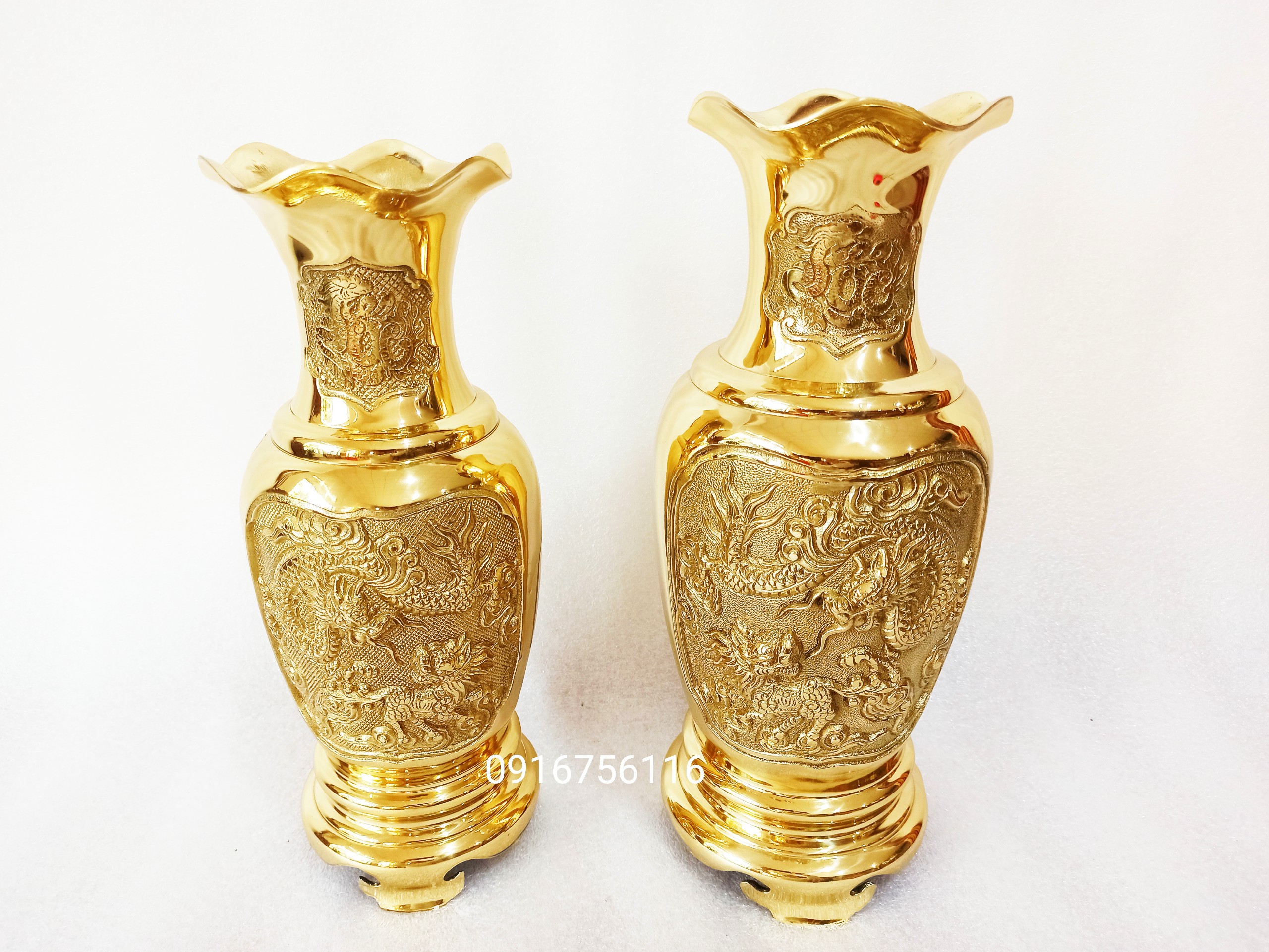 Lọ hoa rồng phượng, bình bông đồng thau cao cấp, lọ hoa rồng phụng bằng đồng, lọ hoa đồng