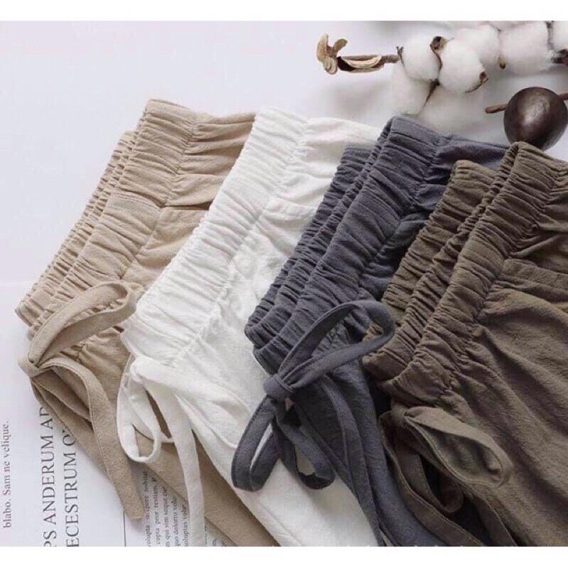Quần shorts nữ đẹp ống rộng cạp chun chất đũi