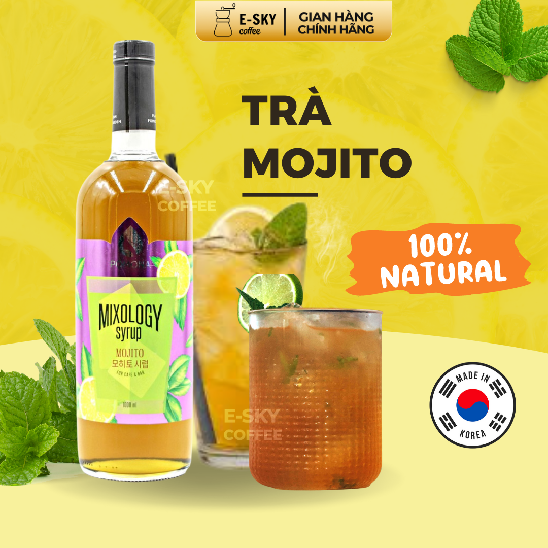 Siro Mojito Pomona Mojito Syrup Nguyên Liệu Pha Chế Hàn Quốc Chai Thủy Tinh 1 Lít